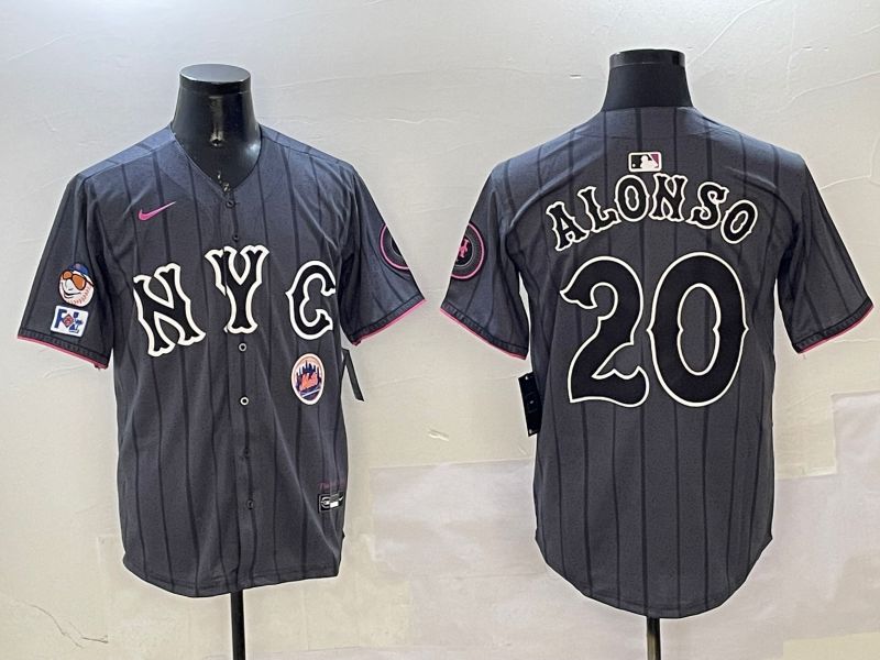 Men New York Mets #20 Alonso Black City Edition 2025 Nike MLB Jersey style 8->new york mets->MLB Jersey
